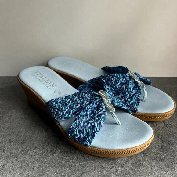 Italian Shoemakers Mixed Blue Rhinestone Sparkle Thong Wedge Sandals Size 9.5 M - Picture 12 of 16